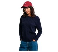 GANT Câble en Laine d'agneau, col en C Sweater, Bleu Nuit, S Femmes