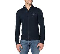 GANT Cardigan en Coton piqué zippé Sweater, Bleu Nuit, XXXL Homme