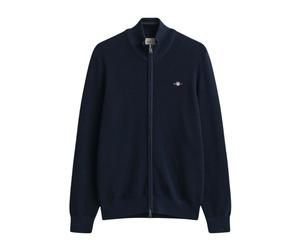 Gant - Cardigan z mikrotexturé en coton zippé - Homme - Pulls - Bleu - Taille: 3XL