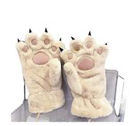 Gant Chaud Gants d'hiver en fourrure épaisse for filles, motif griffes de chat mignon, chauds, forme gros ours(Beige)
