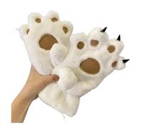 Gant Chaud Gants d'hiver en fourrure épaisse for filles, motif griffes de chat mignon, chauds, forme gros ours(White)