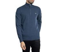 GANT Classic Cotton Halfzip Sweater, Mélange de Jeans Bleu foncé, L Homme