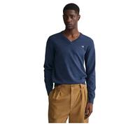 GANT Col en V Classique en Coton Sweater, Mélange de Jeans Bleu foncé, M Homme