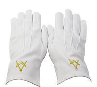 Gant coton Franc Maçon, broderie équerre et compas (7.5)