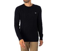 GANT Cotton Cable col en C Sweater, Bleu Nuit, S Homme