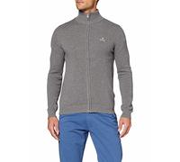 Gant Cotton Pique Zip Cardigan Gilet, Gris (Dark Grey Mélange 92), Small Homme