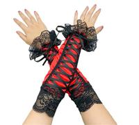 Gant court en dentelle Gants de mariage à manches for femmes, cosplay, spectacle sur scène, dentelle(Red)