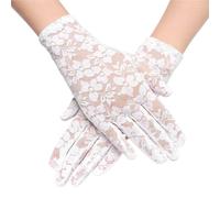 Gant court en dentelle Gants en dentelle for femmes, conduite, soirée, mariée, protection solaire, mitaines ajourées(White)