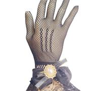 Gant court en dentelle Gants en dentelle for femmes, manches roses, style maille noire transparente, fins et respirants(Black1)