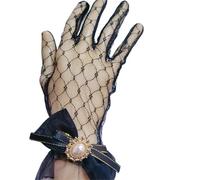 Gant court en dentelle Gants en dentelle for femmes, manches roses, style maille noire transparente, fins et respirants(Black)
