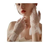 Gant court en dentelle Gants en dentelle for robe de mariée, tulle court transparent, agrafes délicates, décoration perles(White)