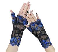 Gant court en dentelle Gants en dentelle printemps été sexy for femmes, protection solaire, courts, sans doigts, mitaines de conduite, élastiques(Blue)