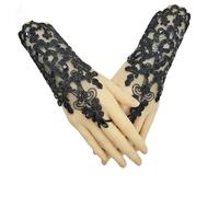 Gant court en dentelle Gants en dentelle, tendance, robe courte brodée de perles, for mariage, mariée(Black)