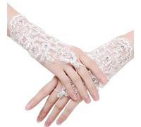 Gant court en dentelle Gants en dentelle, tendance, robe courte brodée de perles, for mariage, mariée(White)