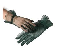 Gant court en dentelle Gants en tulle transparents for femmes, courts, doigts complets, gaze, dentelle, mariage, ultra fins, maille(Green)