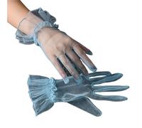 Gant court en dentelle Gants en tulle transparents for femmes, courts, doigts complets, gaze, dentelle, mariage, ultra fins, maille(Blue)