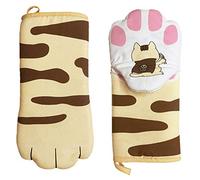 Gant Cuisine Résistant à la Chaleur Jusqu'à 250 ℃ Antidérapant Patte de Chat Antidérapant Gants Isolants Manique et Gant pour Barbecue Patte de Chat de Dessin Animé Mignon pour la Cuisson 2 Pièces (B)