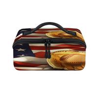 Gant de baseball avec drapeau américain - Trousse de maquillage portable étanche - Trousse de toilette ouverte plate - Organiseur de voyage pour femme et homme