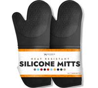 Gant de cuisine professionnel extra long en silicone - 1 paire - Gants de cuisine avec revêtement matelassé - noir