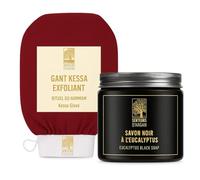 Gant de gommage corps kessa exfoliant + Savon noir à l’huile d'argan - OFFERT- Gant kessa marocain pour hammam sauna, élimine les peaux mortes et purifie la peau