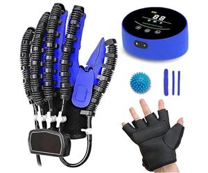 Gant de Robot Rééducation Main Dispositif de Rééducation de Main Gants pour Arthrose L'Hémiplégie D'AVC pour Traitement des Dysfonctionnements de la Main Attelle Doigt(Size:Gauche XXL,Color:Bleu)