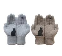 Gant de toilettage pour chat Gants de chat Gants de chat pour femmes 2 paires de gants mignons en coton thermique imprimé chat et oiseau pour les couples Taille Gants d'hiver tricotés d'extérieur