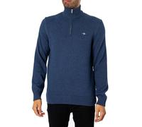 GANT Demi-Fermeture éclair en Coton décontracté Sweater, Mélange de Jeans Bleu foncé, XXL Homme