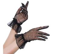 gant dentelle Gants courts for femmes, poignet en dentelle, maille flash, diamant multicolore, fins, transparents, accessoires for robe de soirée, cosplay