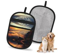 Gant d'épilation réutilisable « The sun rise between two mountain » | Gant électrostatique élégant pour poils de chien et chat | Outil de toilettage doux et de nettoyage de meubles pour canapé