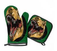 Gant Et Manique 2 Pièces Peinture D’Art Dinosaure Gants De Four Et Maniques Coton Doublure Maniques Résistant À La Chaleur Gants De Four, pour Four, Micro-Ondes