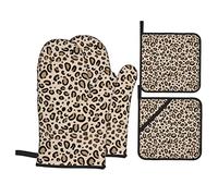 Gant Et Manique 4 Pièces, Imprimé Léopard Chasse Naturelle Ensemble De Cuisine avec Cuisine 2 Cuisson Gant À Four + 2 Manique Gants De Four Et Maniques, pour Cuisson, Grillades