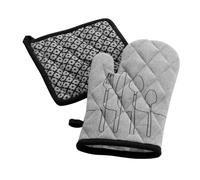 Gant et manique de cuisine - Cuisiline - Gris - 18x28 cm - 100% coton - Lavable à 40°C