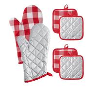 Gant Four Lot de 6 maniques de Cuisine en Coton Rouge et Blanc avec Coussin Chauffant, lavables en Machine, avec Boucle de Suspension, for Four de Cuisine, Fournitures de Cuisson(PE-G0027B)