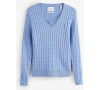 Gant GANT Blue Stretch Cotton Cable Knit V-Neck Sweater