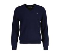 GANT Laine d'agneau Extra Fine avec col en V Sweater, Marine, XL Hommes