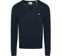 GANT Laine d'agneau Extra Fine avec col en V Sweater, Mélange de Bleu Marine foncé, M Hommes