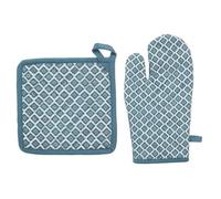 Gant + Manique imprimés 100% Coton - Bleu canard