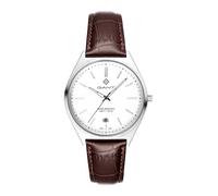 Gant G201001 Abington Montre à Quartz pour Homme avec boîtier en Acier Inoxydable argenté et Bracelet en Cuir Marron, Cadran Blanc, Date 5 ATM, 41 mm