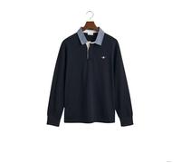 GANT Polo Heavy Rugger manches longues bleu - 100% coton, coupe regular, logo bouclier brodé L