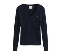 Gant - Pull à col en V en maille torsadée - Femme - Pulls - Bleu - Taille: 40 FR
