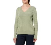 Gant Pull à col en V Extensible en Coton pour Femme, Couleur : Sauge, M