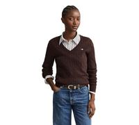 Gant Pull à col en V Extensible en Coton pour Femme, Marron foncé, L