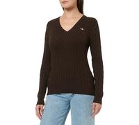 Gant Pull à col en V Extensible en Coton pour Femme, Marron foncé, S