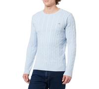 Gant Pull à Manches Longues, col Rond, Tricot de câble, Beige, Ice Blue Melange, L