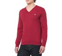 Gant Pull Classique en Coton à col en V pour Homme, Iron Red Melange, M