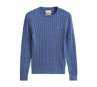 Gant - Pull en coton stretch à torsades et col rond - Femme - Pulls - Bleu - Taille: 42 FR