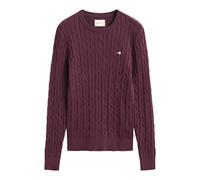 Gant - Pull en coton stretch à torsades et col rond - Femme - Pulls - Rouge - Taille: 42 FR