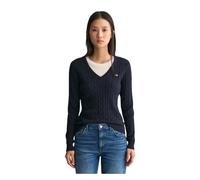 Gant - Pull en coton torsadé à col en V - Femme - Pulls - Bleu - Taille: 38 FR