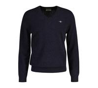 GANT Laine d'agneau Extra Fine avec col en V Sweater, Mélange de Bleu Marine foncé, XL Hommes