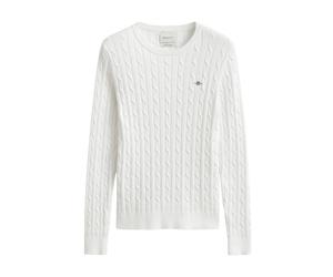 Gant - Pull Ras du Cou en Tricot Câblé - Femme - Pulls - Blanc - Taille: 36 FR